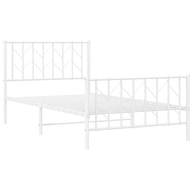 vidaXL Rectangular Durable Steel Single Bed Frame in White