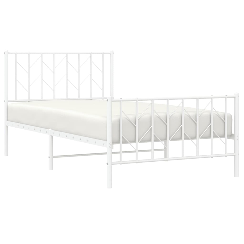vidaXL Rectangular Durable Steel Single Bed Frame in White