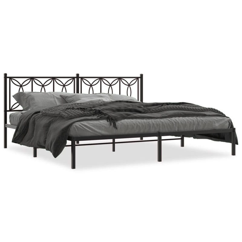 vidaXL Rectangular Modern Steel Full Bed Frame in Black