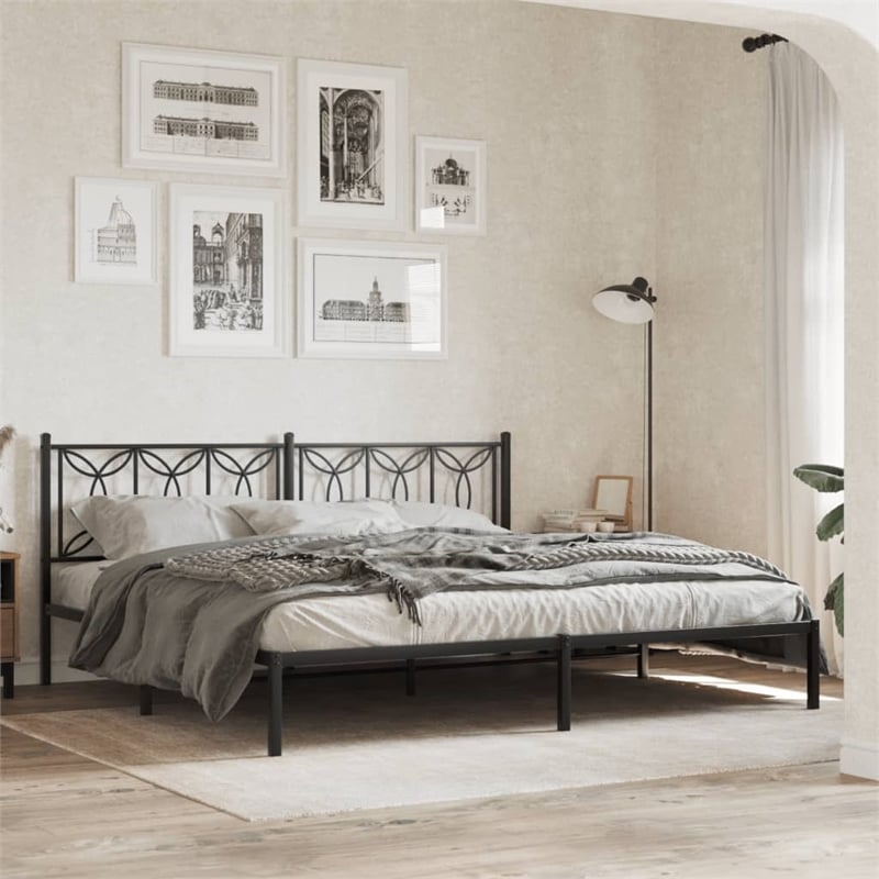 vidaXL Rectangular Modern Steel Full Bed Frame in Black