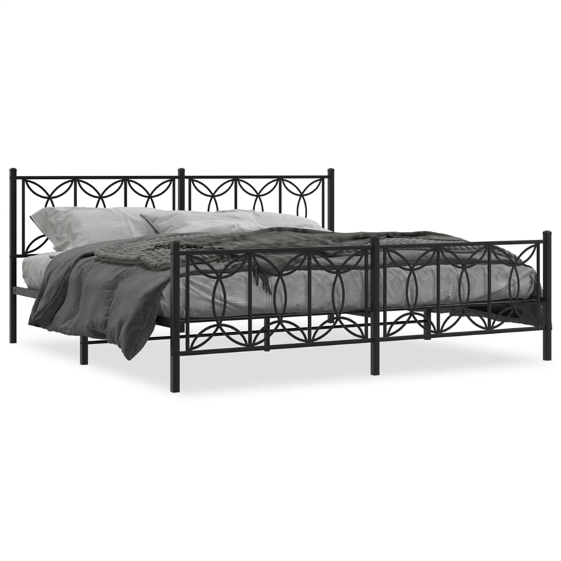 vidaXL Rectangular Modern Steel Full Bed Frame in Black
