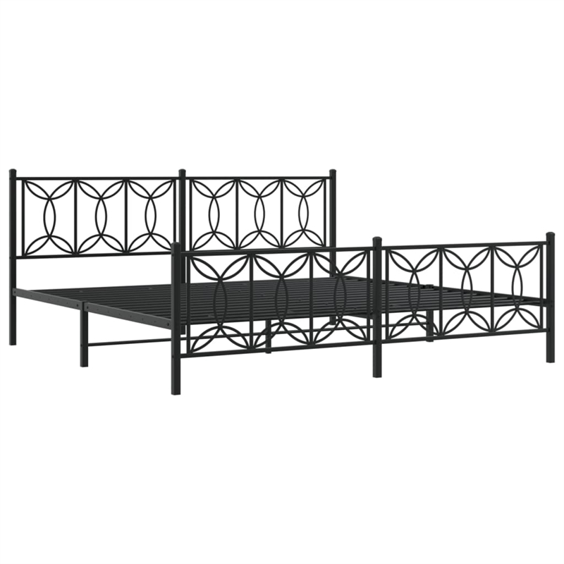 vidaXL Rectangular Modern Steel Full Bed Frame in Black