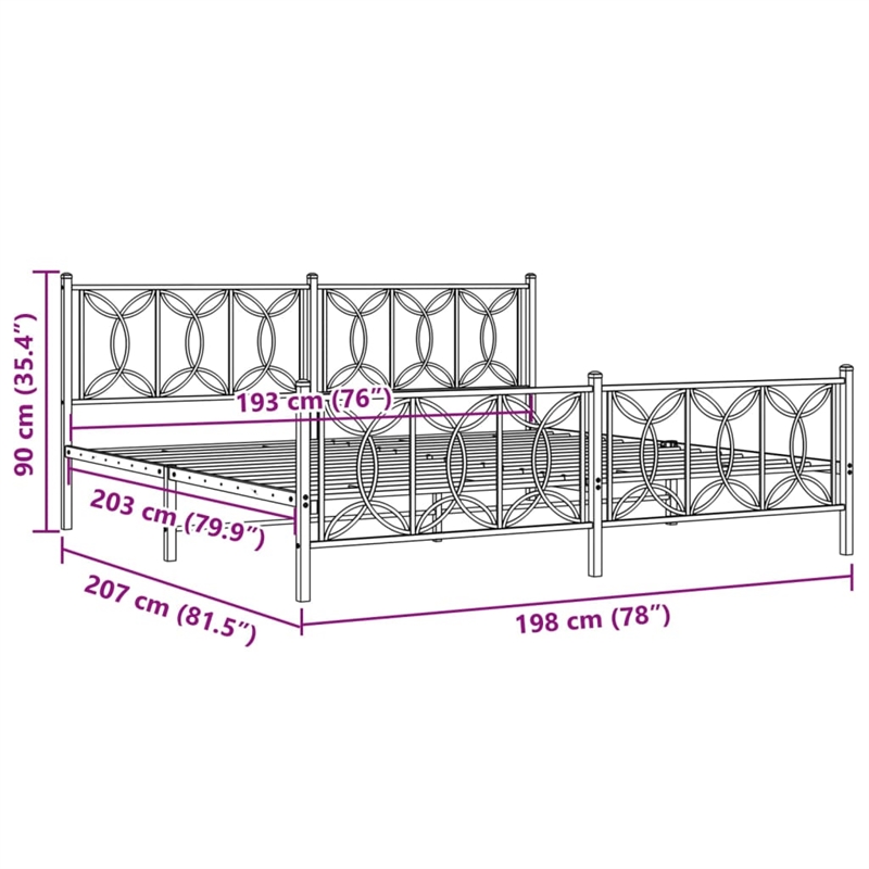 vidaXL Rectangular Modern Steel Full Bed Frame in Black