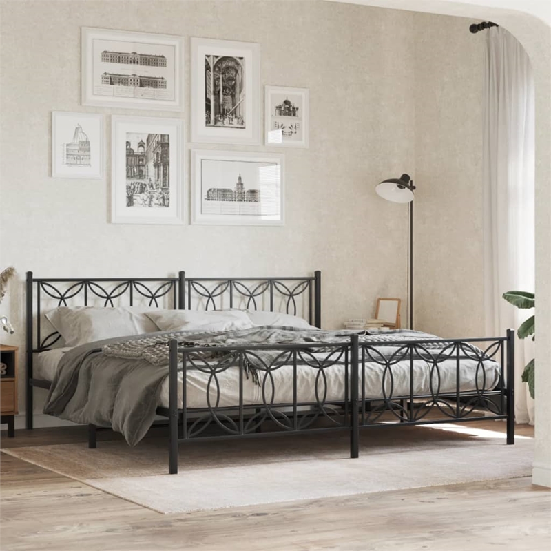 vidaXL Rectangular Modern Steel Full Bed Frame in Black