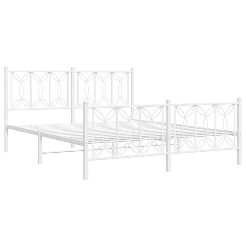 vidaXL Modern Rectangular Steel King Bed Frame in White