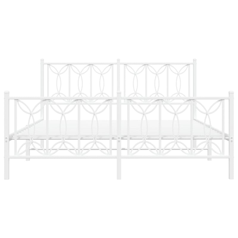 vidaXL Modern Rectangular Steel King Bed Frame in White
