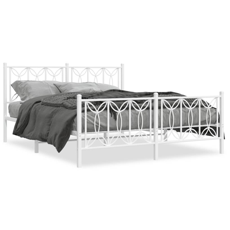 vidaXL Modern Rectangular Steel King Bed Frame in White