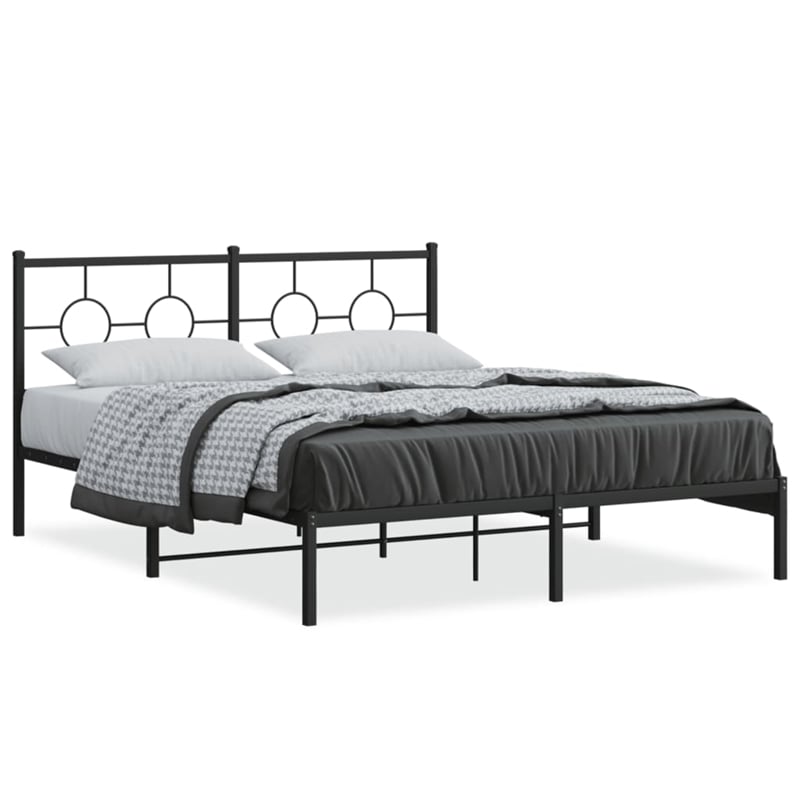 vidaXL Rectangular Powder-Coated Steel King Bed Frame in Black