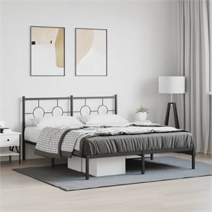 vidaXL Rectangular Powder-Coated Steel King Bed Frame in Black