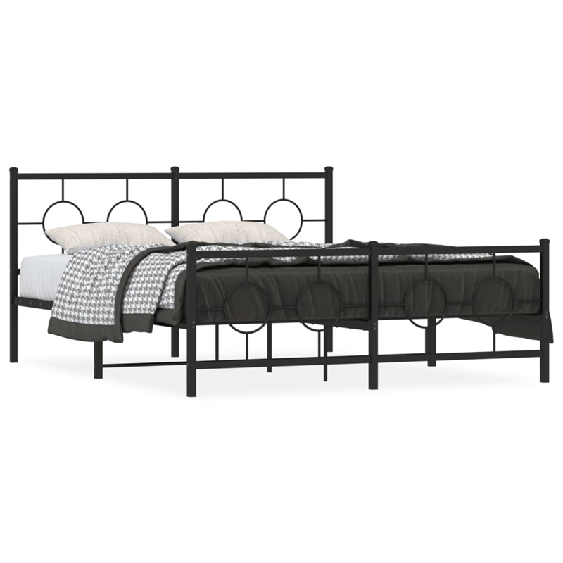 vidaXL Rectangular Modern Steel Full Bed Frame in Black