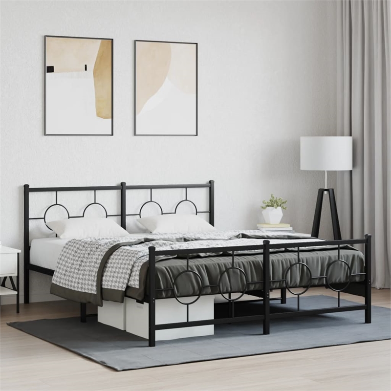 vidaXL Rectangular Modern Steel Full Bed Frame in Black