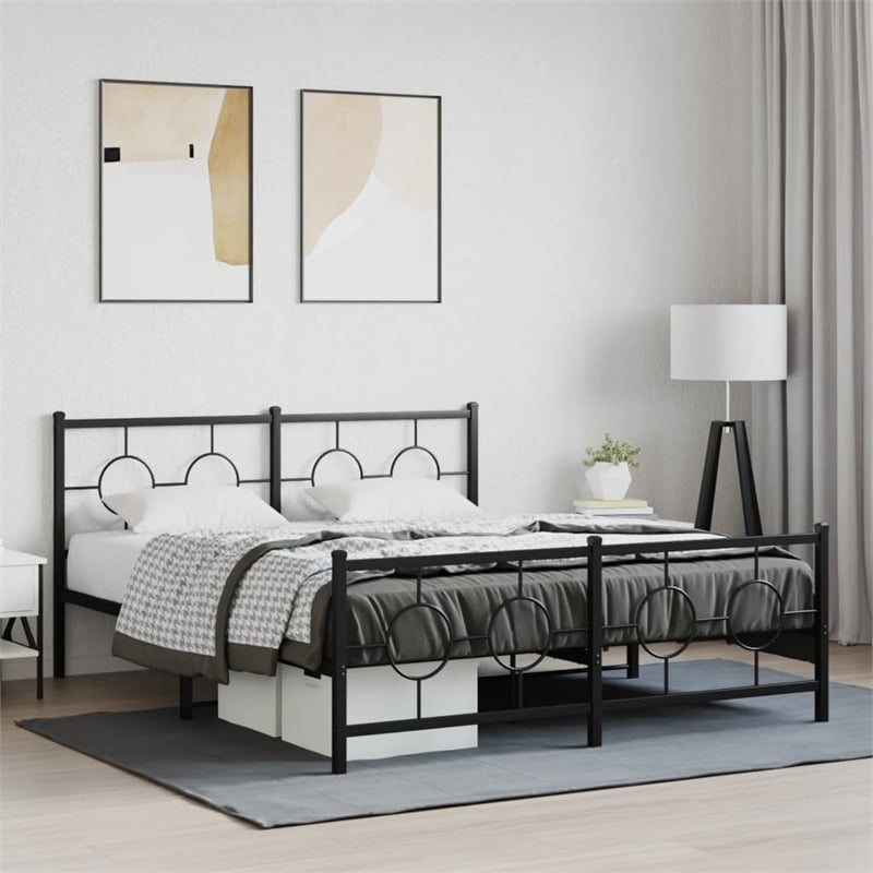 vidaXL Rectangular Modern Steel Full Bed Frame in Black