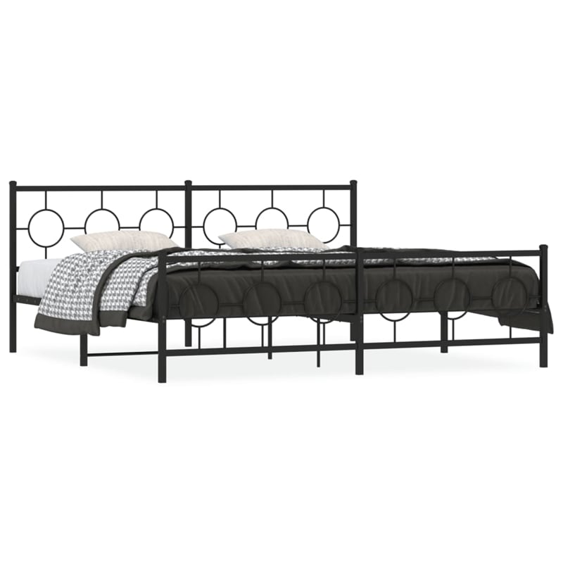vidaXL Rectangular Powder-Coated Steel Full Bed Frame in Black
