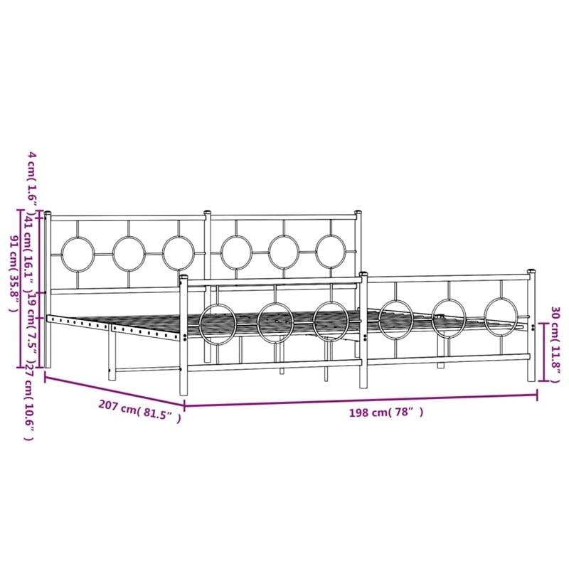 vidaXL Rectangular Powder-Coated Steel Full Bed Frame in Black
