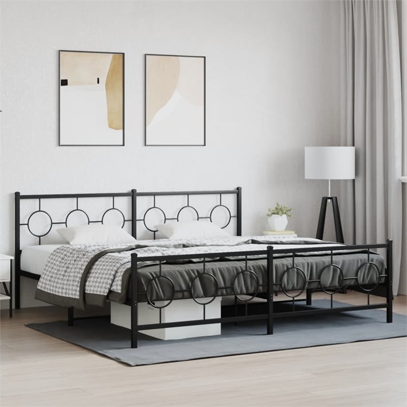 vidaXL Rectangular Powder-Coated Steel Full Bed Frame in Black