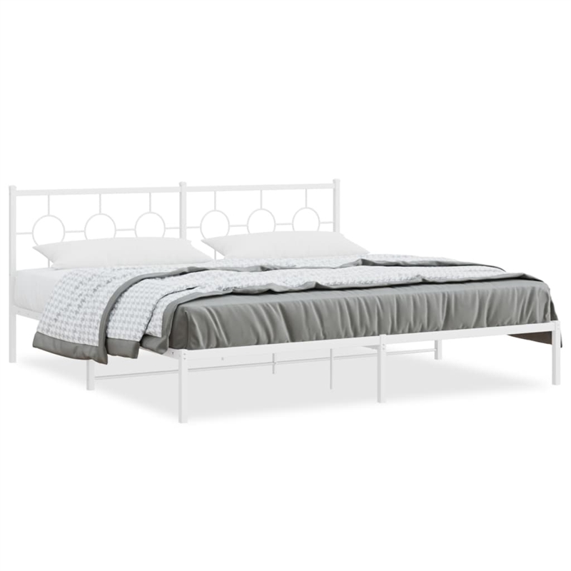 vidaXL Rectangular Powder-Coated Steel Full Bed Frame in White