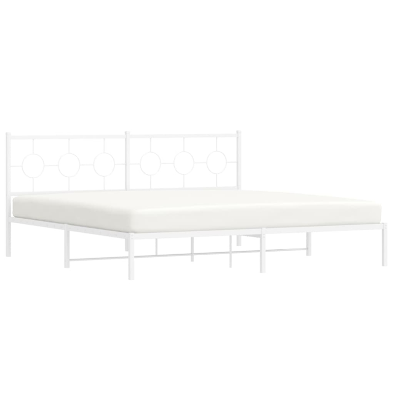 vidaXL Rectangular Powder-Coated Steel Full Bed Frame in White