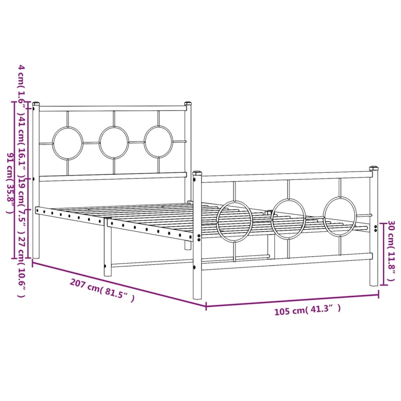 vidaXL Rectangular Industrial Steel Twin Bed Frame in White