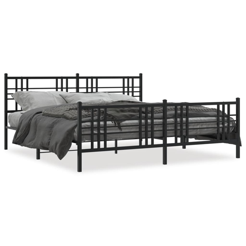 vidaXL Rectangular Modern Steel Full Bed Frame in Black