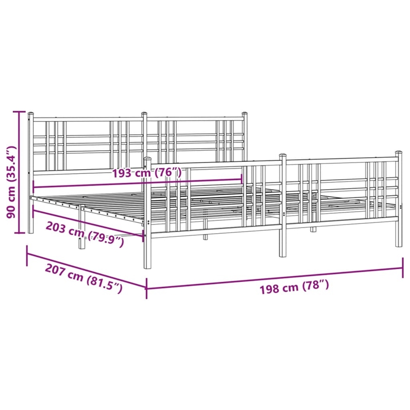 vidaXL Rectangular Modern Steel Full Bed Frame in Black