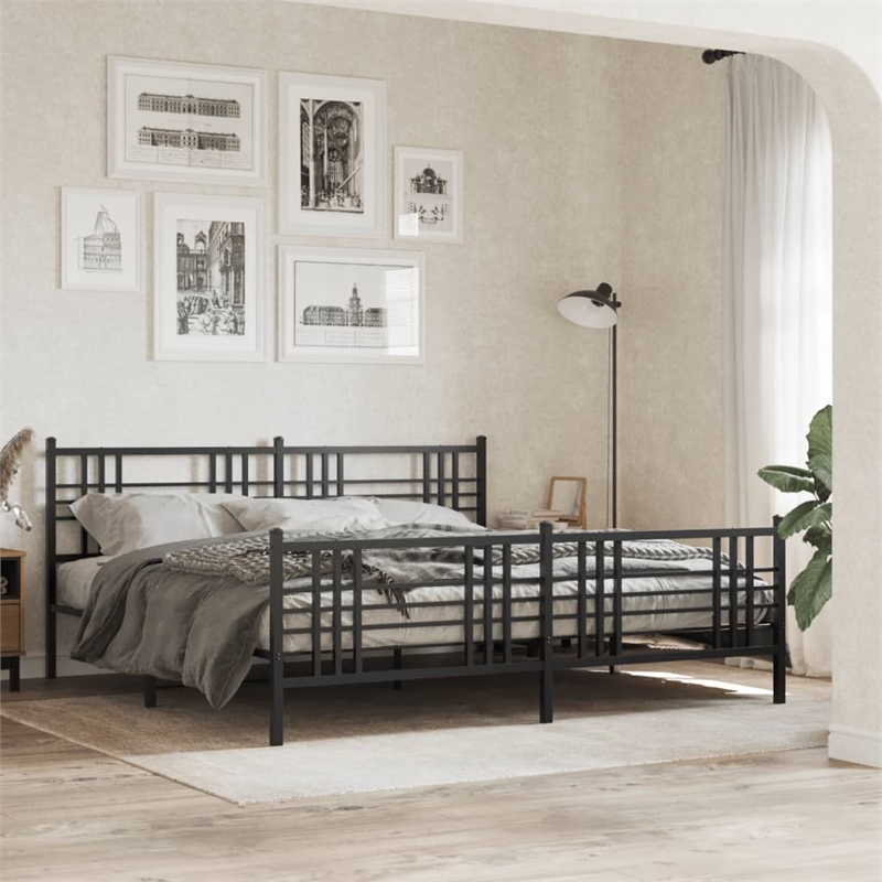 vidaXL Rectangular Modern Steel Full Bed Frame in Black