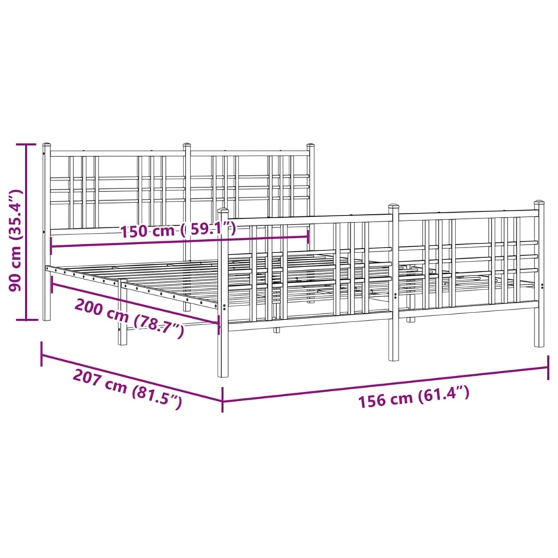 vidaXL 59 x 79 Rectangular Bed Frame in White