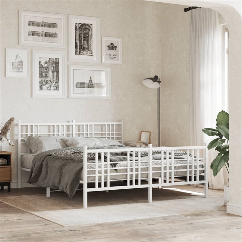 vidaXL 59 x 79 Rectangular Bed Frame in White