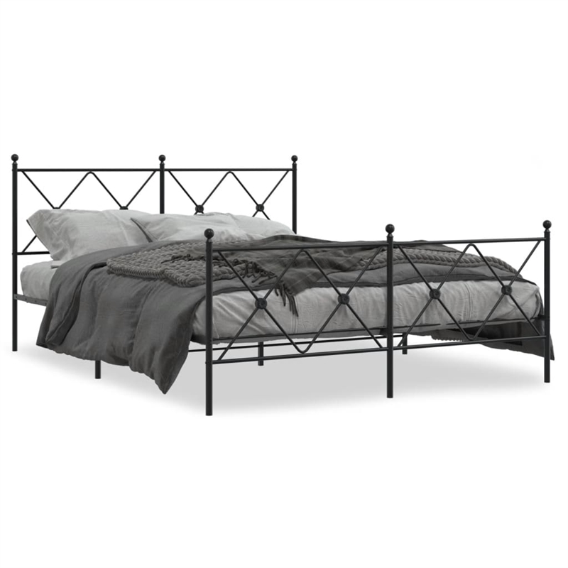 vidaXL Rectangular Powder-Coated Steel King Bed Frame in Black