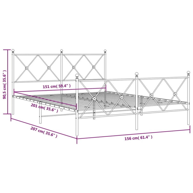 vidaXL Rectangular Powder-Coated Steel King Bed Frame in Black