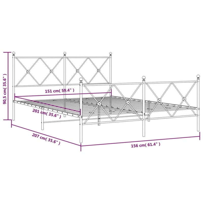 vidaXL Rectangular Powder-Coated Steel King Bed Frame in Black