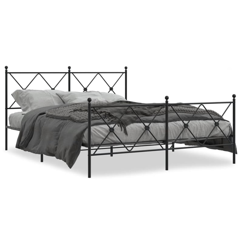 vidaXL Rectangular Powder-Coated Steel King Bed Frame in Black