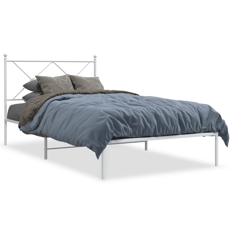 vidaXL Powder-Coated Steel Single Durable Bed Frame in White