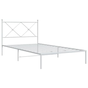 vidaXL Powder-Coated Steel Single Durable Bed Frame in White