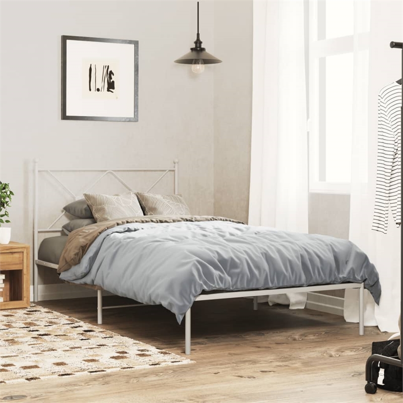 vidaXL Powder-Coated Steel Single Durable Bed Frame in White