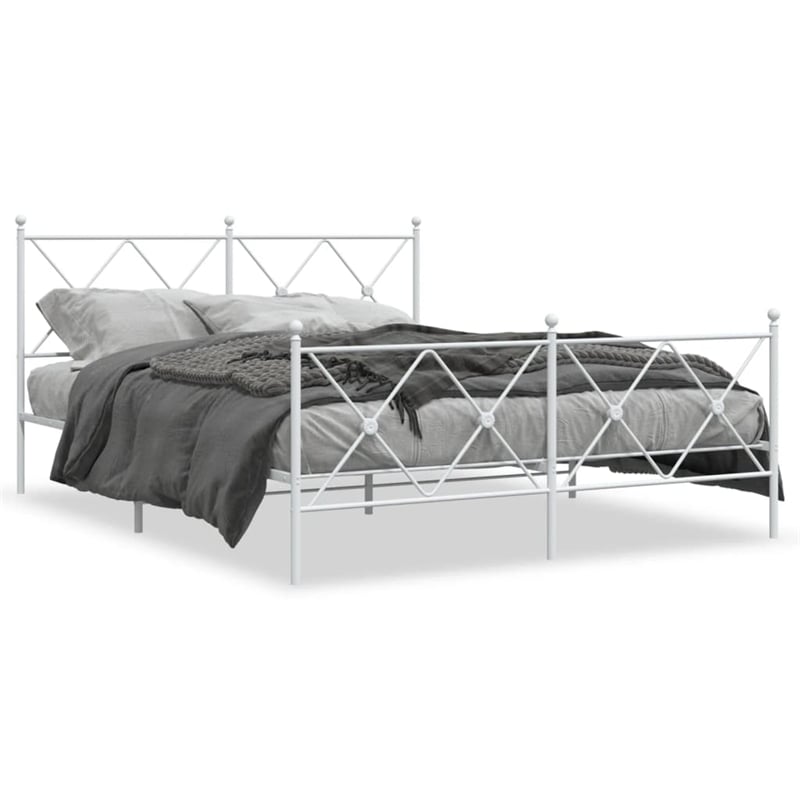vidaXL Modern Rectangular Steel King Bed Frame in White