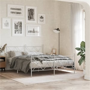 vidaXL Modern Rectangular Steel King Bed Frame in White