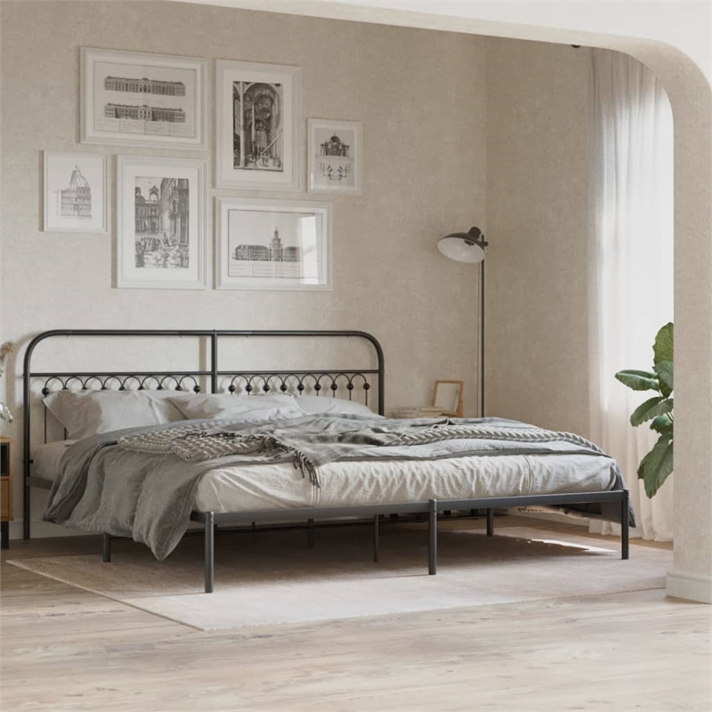vidaXL Rectangular Modern Steel Full Bed Frame in Black