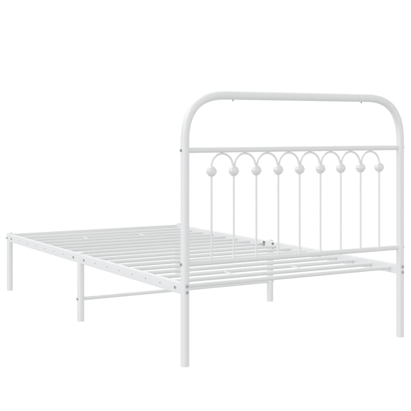 vidaXL Rectangular Transitional Steel Twin Bed Frame in White