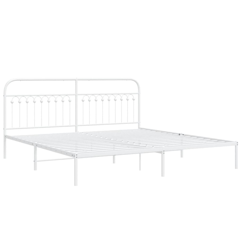 vidaXL Rectangular Powder-Coated Steel Full Bed Frame in White