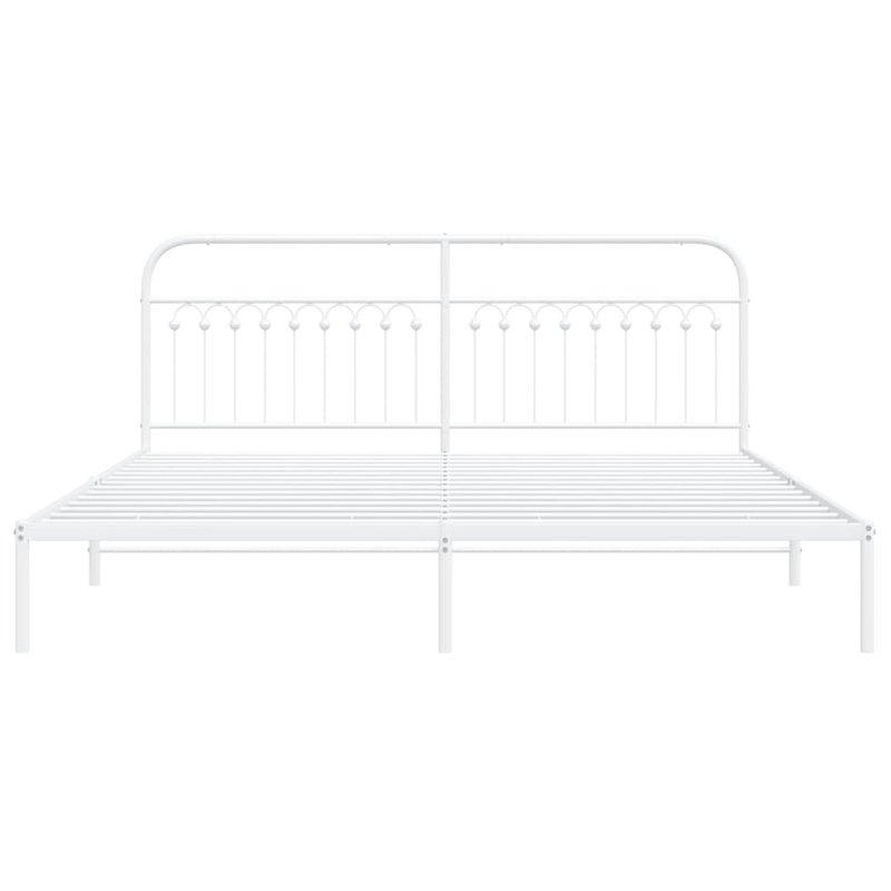 vidaXL Rectangular Powder-Coated Steel Full Bed Frame in White