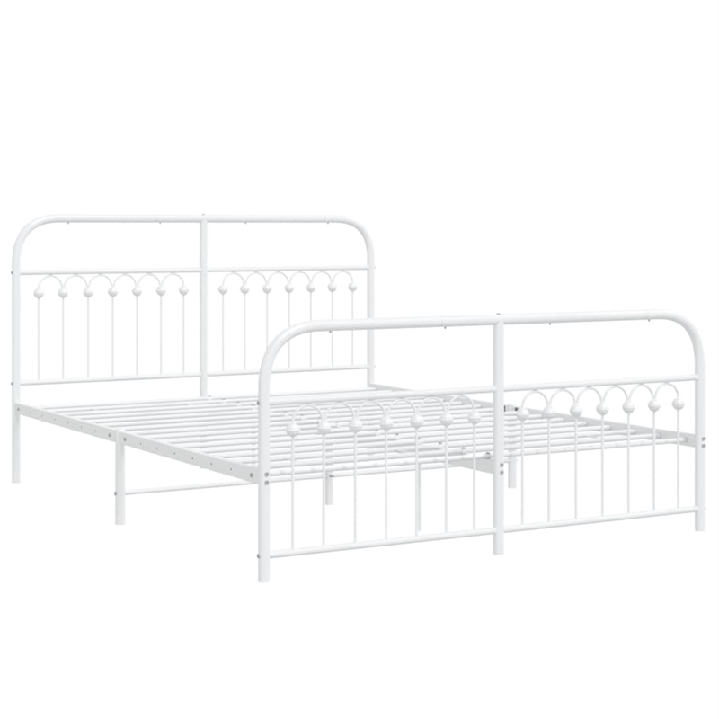 vidaXL Rectangular Powder-Coated Steel Full Bed Frame in White