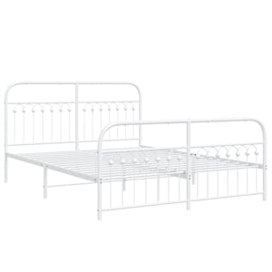 vidaXL Rectangular Powder-Coated Steel Full Bed Frame in White