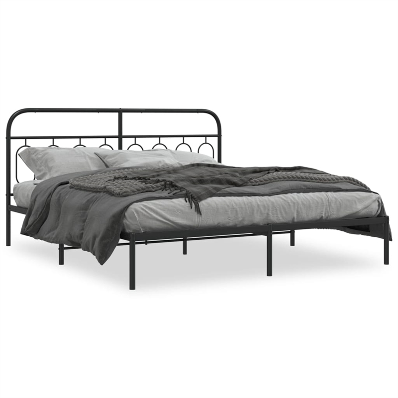 vidaXL Rectangular Modern Steel Full Bed Frame in Black