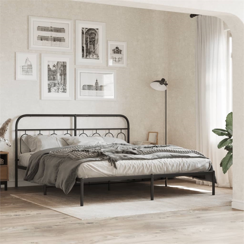 vidaXL Rectangular Modern Steel Full Bed Frame in Black