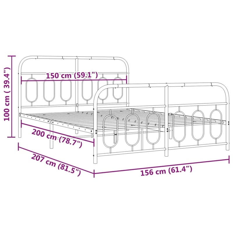 vidaXL Rectangular Modern Steel Full Bed Frame in Black