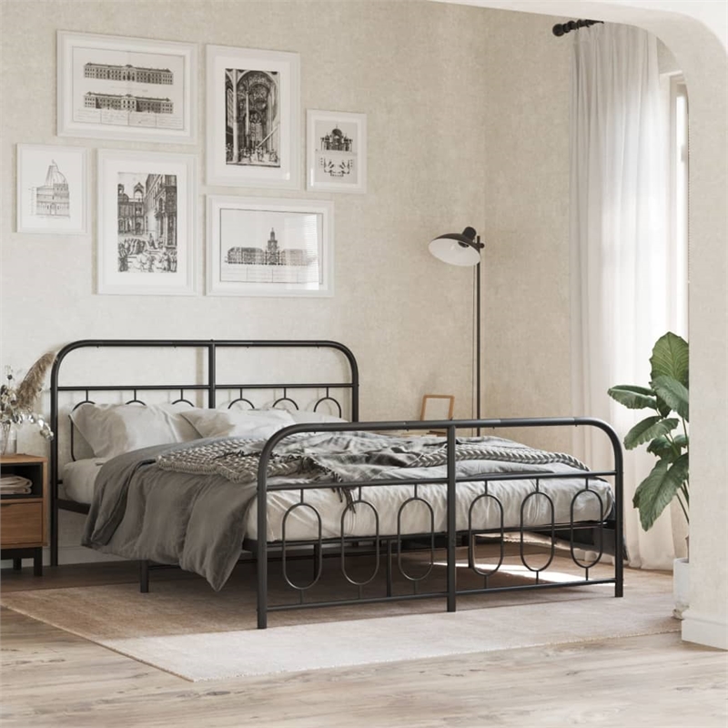 vidaXL Rectangular Modern Steel Full Bed Frame in Black