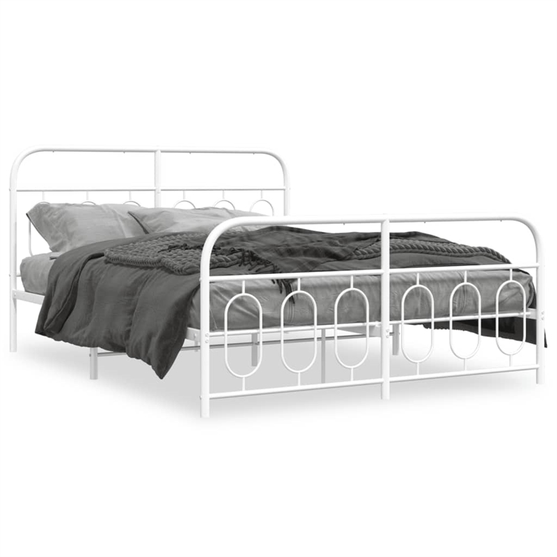 vidaXL Modern Rectangular Steel King Bed Frame in White