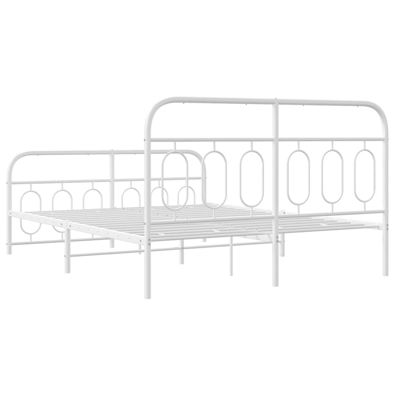 vidaXL Modern Rectangular Steel King Bed Frame in White