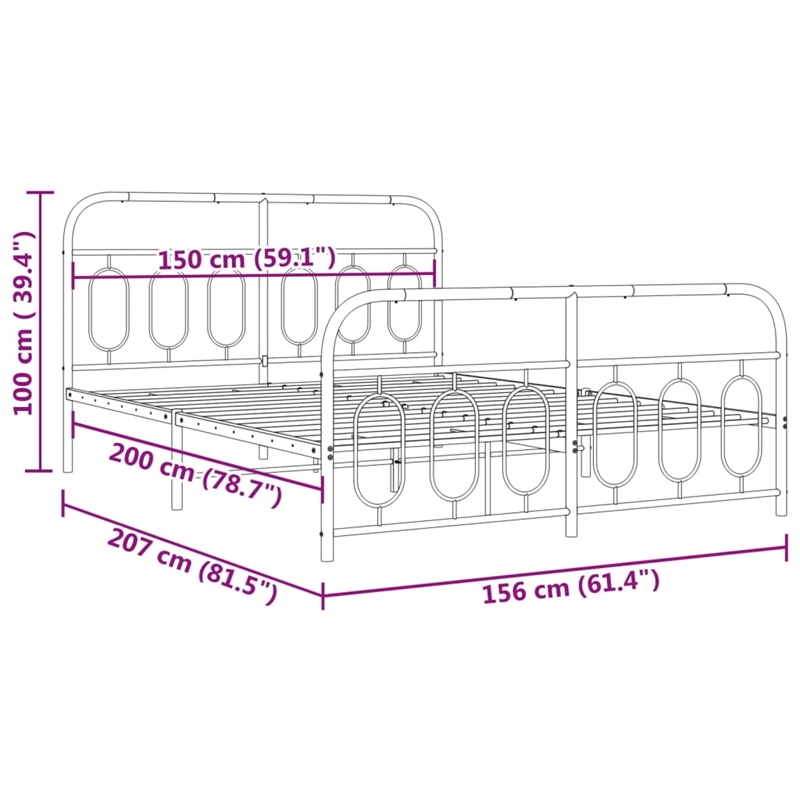 vidaXL Modern Rectangular Steel King Bed Frame in White