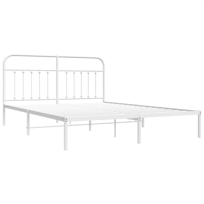 vidaXL Rectangular Powder-Coated Steel Full Bed Frame in White